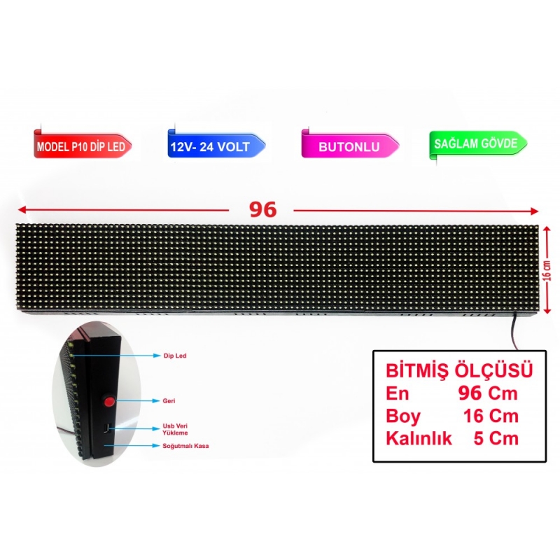 P10 Dip Led 96X16 Kırmızı